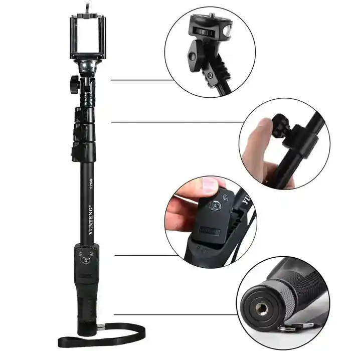 YUNTENG YT-1288 Extendable Wired Cable Monopod With Bluetooth Remote Control Selfie Stick